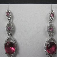 Long Vintage Sterling Pink Cubic Zirconia Earrings