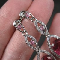 Long Vintage Sterling Pink Cubic Zirconia Earrings