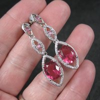 Long Vintage Sterling Pink Cubic Zirconia Earrings