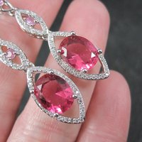 Long Vintage Sterling Pink Cubic Zirconia Earrings