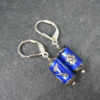 Vintage Sterling Blue Enamel Flower Earrings Lever Back