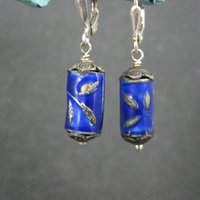 Vintage Sterling Blue Enamel Flower Earrings Lever Back
