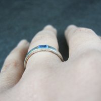 Dainty Sterling Blue Stone Band Ring Size 6 New Old Stock