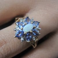Vintage 10K Tanzanite Opal Ring Size 7