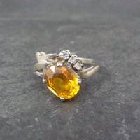 Vintage 10K Yellow Orange Sapphire Ring Size 8