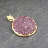 Bronze Carved Purple Sea Glass Pendant