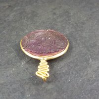 Bronze Carved Purple Sea Glass Pendant