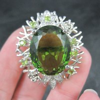 Huge Sterling Silver Floral Nature Ring Size 8 Green Cz