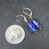Vintage Sterling Blue Enamel Flower Earrings Lever Back