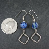 Long Sterling Blue Enamel Bead Earrings