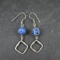 Long Sterling Blue Enamel Bead Earrings