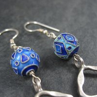 Long Sterling Blue Enamel Bead Earrings