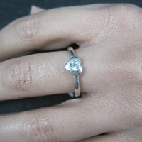 Vintage Sterling Silver Crystal Heart Ring Size 8 New Old Stock