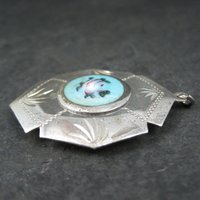 Vintage Sterling Blue Guilloche Enamel Rose Locket Pendant