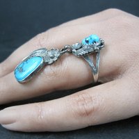 Unusual Southwestern Sterling Turquoise Charm Ring Size 7