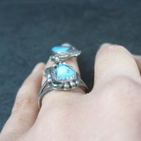 Unusual Southwestern Sterling Turquoise Charm Ring Size 7