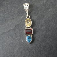 Estate Sterling Citrine Garnet Topaz Pendant