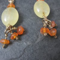Gold Filled Lemon Quartz Carnelian Earrings Vintage Estate