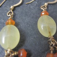 Gold Filled Lemon Quartz Carnelian Earrings Vintage Estate