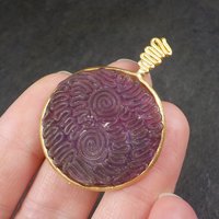 Bronze Carved Purple Sea Glass Pendant