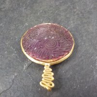 Bronze Carved Purple Sea Glass Pendant