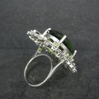 Huge Sterling Silver Floral Nature Ring Size 8 Green Cz