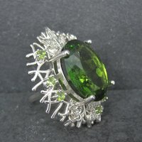 Huge Sterling Silver Floral Nature Ring Size 8 Green Cz