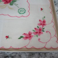 Vintage Embroidered Rose Hankies Set of 2 Cotton Desco Original Box Gift Set