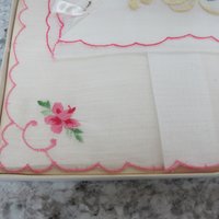 Vintage Embroidered Rose Hankies Set of 2 Cotton Desco Original Box Gift Set
