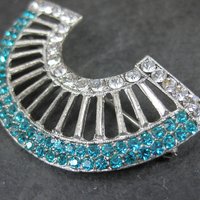 Vintage Aqua & Clear Rhinestone Brooch