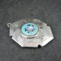 Vintage Sterling Blue Guilloche Enamel Rose Locket Pendant