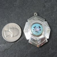 Vintage Sterling Blue Guilloche Enamel Rose Locket Pendant