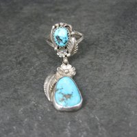 Unusual Southwestern Sterling Turquoise Charm Ring Size 7