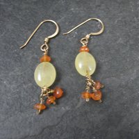 Gold Filled Lemon Quartz Carnelian Earrings Vintage Estate