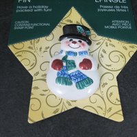 Hallmark Snowman Brooch Porcelain NOS
