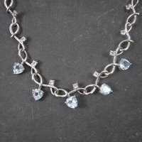 White Zircon Blue Topaz Heart Necklace 18 Inches