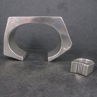 Contemporary Navajo Sterling Cuff Bracelet Ring Set Yellowhorse 6.25 Inches Size 7