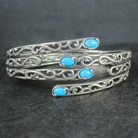 Estate Sterling Turquoise Clamper Bangle Bracelet 6.75 Inches