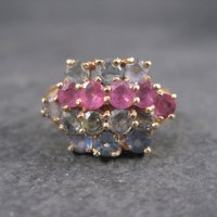 Unusual Vintage 10K Ruby Spinel Topaz Cluster Ring Size 7