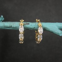 Small Vermeil Sterling Cz Latch Hoop Earrings