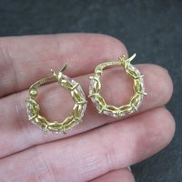 Small Vermeil Sterling Cz Latch Hoop Earrings