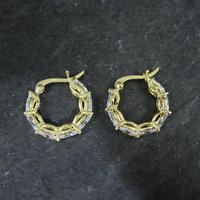 Small Vermeil Sterling Cz Latch Hoop Earrings
