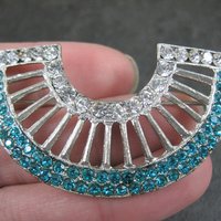 Vintage Aqua & Clear Rhinestone Brooch