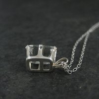 Simple Sterling White Topaz Solitaire Pendant Necklace