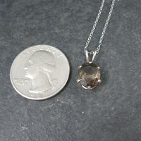 Vintage Sterling Smoky Quartz Solitaire Pendant Necklace