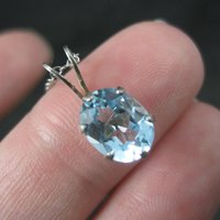 Vintage Sterling Blue Topaz Solitaire Pendant Necklace