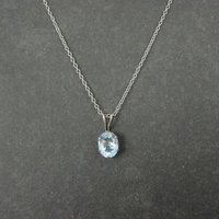 Vintage Sterling Blue Topaz Solitaire Pendant Necklace