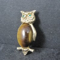 Vintage Tigers Eye Owl Brooch