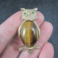 Vintage Tigers Eye Owl Brooch