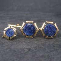Vintage Sodalite Cufflinks and Tie Tack Set